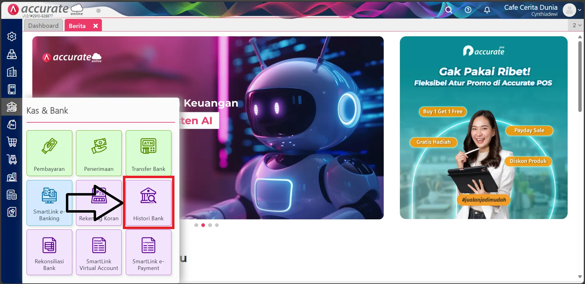 melihat histori bank Accurate Online